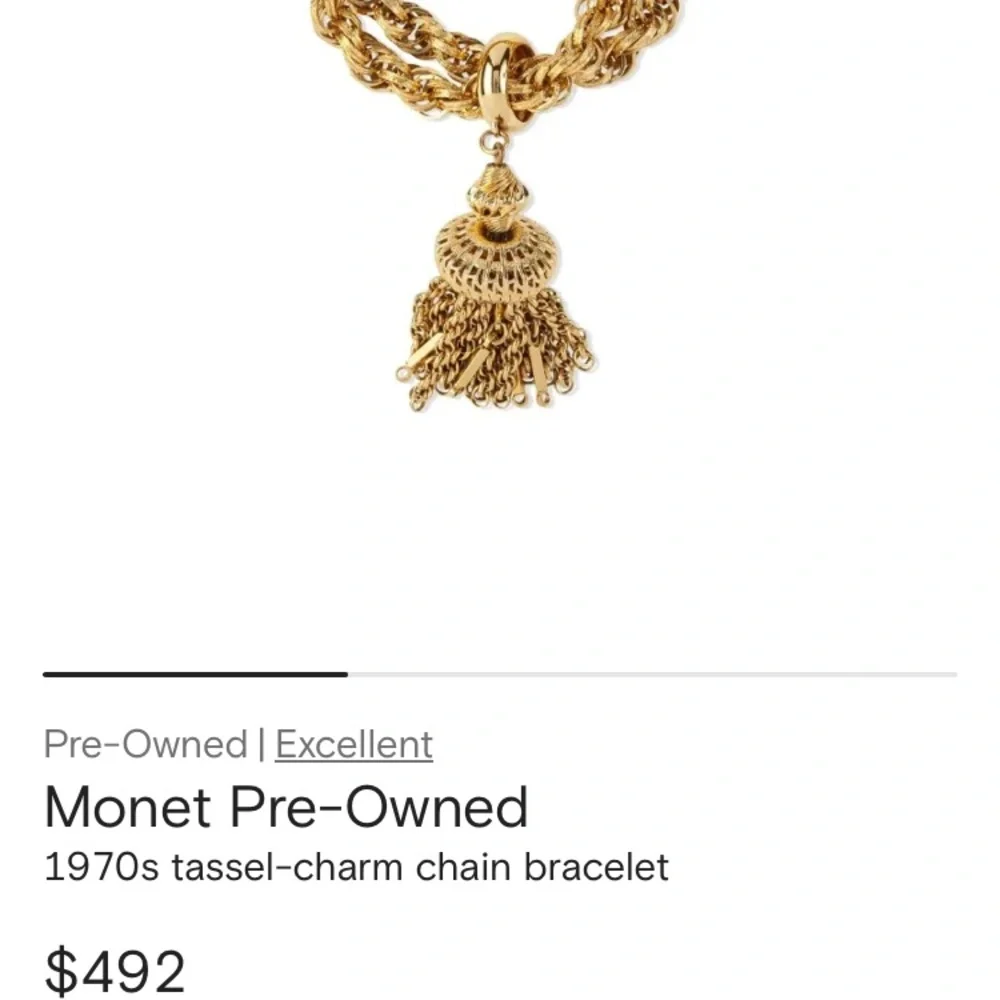 VTG Monet Gold Plated Chunky Twisted Double Chain Bracelet Tassel Charm - Picture 3 of 4